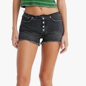 LEVI’S 501 Ripped Waist Shorts Cut Off Denim Black 27 28